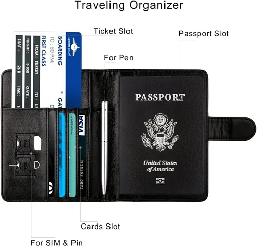 Vista 4 de WALNEW Funda para pasaporte de viaje, pasaporte, tarjetero, cartera