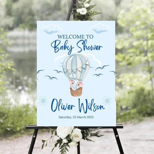 Vista 18 de Letrero personalizado para baby shower, letrero de bienvenida con soporte, letrero de bienvenida de niño azul, nombre y fecha personalizados