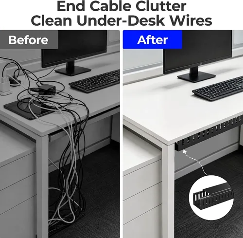 Vista 4 de Yecaye Paquete de 2 cables de 31 pulgadas, gestión de cables de PVC extra grande para debajo del escritorio, sin taladro, canal de alambre