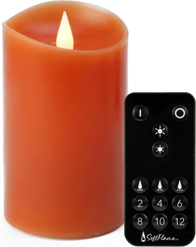 Vista 10 de Juego de velas sin llama Softflame - 5,7 cm x 10,7 cm, blanco, set de 2 - Vela de pilar con llama parpadeante y en movimiento, incluye control
