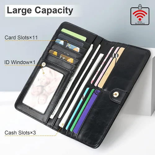 Vista 3 de APHISON Billetera para mujer ultra delgada de cuero delgado cartera RFID bloqueo tarjeta de crédito titular doble embrague largo señoras Billfold
