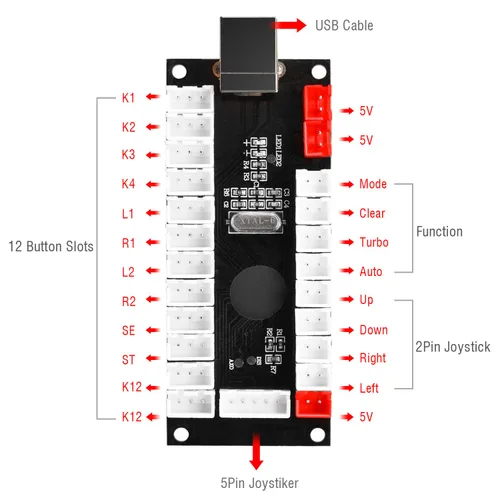 Vista 2 de Hikig 2 Player led arcade buttons and joysticks DIY kit 2x joysticks + 20x led arcade buttons game controller kit for MAME and Raspberry Pi - Red +