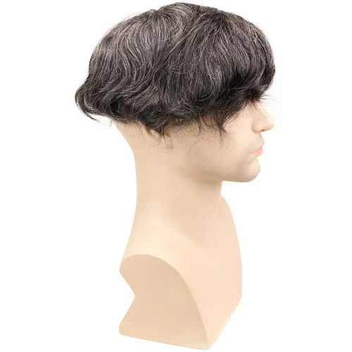 Vista 5 de Voloria Swiss Full Lace Hombres Toupee 1B Color Negro Cabello Humano Real Mezclado 20% Gris Pelo Sintético Reemplazo para Hombres Hairpiece