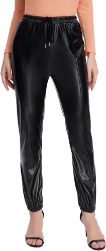 Vista 4 de Floerns Pantalones de piel sintética con cordón y cintura alta para mujer