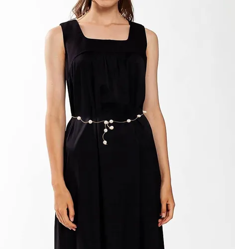 Vista 6 de Cinturones de cadena de moda para mujer, cadena de cintura con diamantes de imitación para vestido, cinturón automático con hebilla