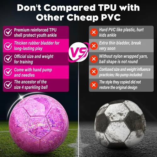 Vista 6 de Pelota de fútbol tamaño 4 con purpurina rosa - Pelota de fútbol para niños de 4-6, 6-8, 8-12 años, para deportes al aire libre, entrenamiento