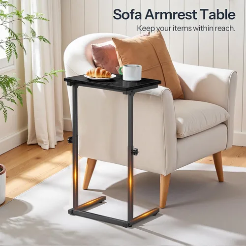 Vista 7 de HOOBRO Mesa auxiliar en forma de C, mesa auxiliar de sofá de altura ajustable, mesa deslizante debajo del sofá, mesa auxiliar en forma de C