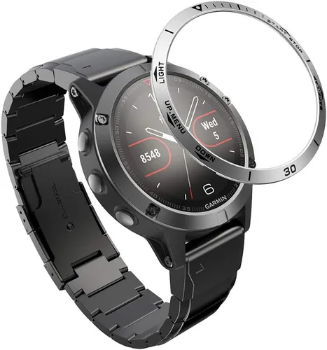 Vista 7 de REYDA Bisel de reloj compatible con Garmin Fenix 5/5 Plus, anillo de bisel de acero inoxidable, cubierta adhesiva de bisel de acero inoxidable