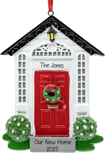 Vista 14 de Adorno de Navidad personalizado para el nuevo hogar 2026 Puerta negra con cinta de purpurina recuerdo único para el árbol de Navidad – Primer año
