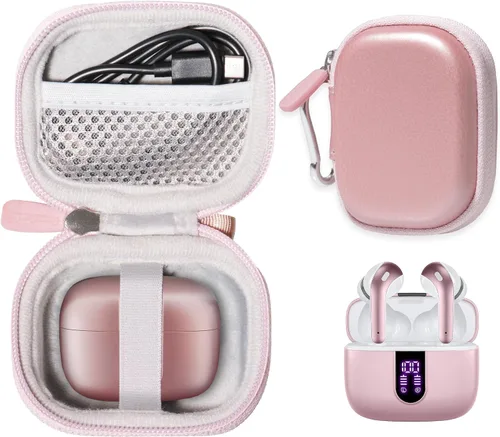 Vista 8 de Funda para auriculares Bluetooth TAGRY X08, auriculares inalámbricos verdaderos 60H, bolsillo de malla para cable de carga (Negro)