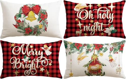 Vista 17 de Artscope Juego de 4 fundas de almohada de Navidad Oh Holy Night Merry Bright Corona de Jesús de 16 x 16 pulgadas, fundas de almohada para decoración