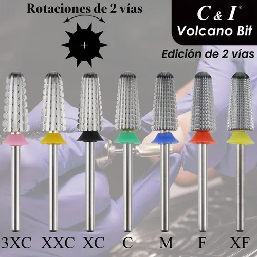 Vista 6 de C & I Taladro de uñas, broca de volcán, edición de 2 vías para técnicos de uñas para eliminar geles de uñas, uñas acrílicas y sumergir, broca