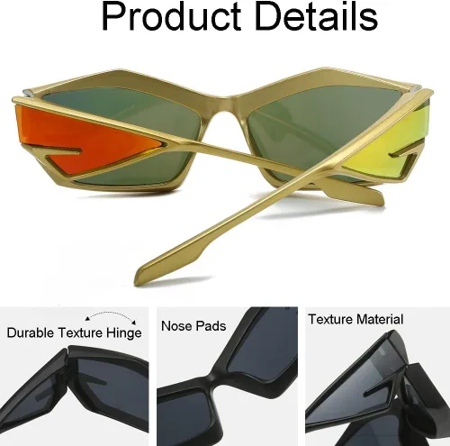 Vista 4 de Gafas de sol envolventes de moda para hombres y mujeres, a la moda, geniales, deportivos, ojo de gato, gafas de sol Y2K futuristas con espejo