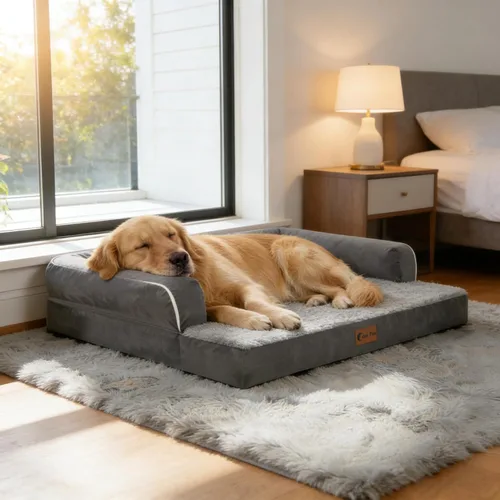 Vista 9 de Camas ortopédicas para perros grandes, sofá de espuma con estructura de huevos impermeable para perros grandes con cómodo refuerzo 91x69 cm, camas