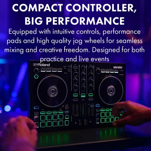 Vista 6 de Roland DJ-202 Paquete de controlador DJ con funda, auriculares y paño de pulido de Austin Bazaar