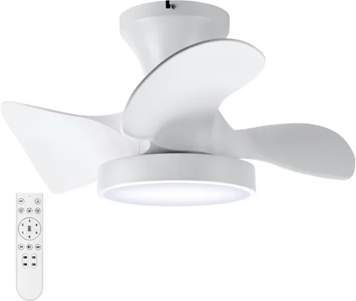 Vista 11 de 52 Inch Flush Mount Quiet Low Profile Ceiling Fan with Light and Remote Black/52