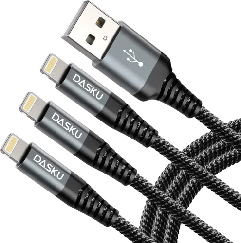 Vista 10 de Cable Lightning de 3 pies, 3 unidades [certificado Apple MFi], cable de carga de nailon trenzado para iPhone, cable de carga resistente compatible