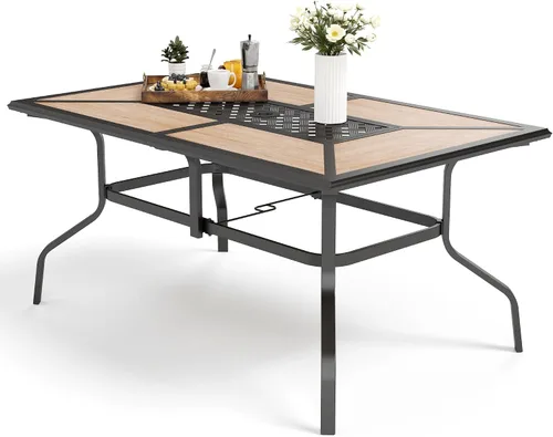 Vista 10 de MFSTUDIO Mesa de bistró cuadrada de 37" para el patio, mesa de comedor, muebles de exterior, mesa de jardín, imitación de superficie de madera