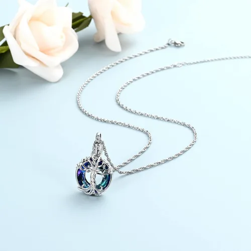 Vista 6 de shajwo Collar de cenizas de urna de cremación del árbol de la vida para mujeres y hombres, círculo de la vida, cristales de cremación, colgante