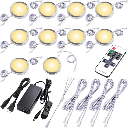 Vista 13 de Kit de iluminación de disco debajo del gabinete, iluminación de ambiente, control remoto LED RF inalámbrico regulable, enlazable en cadena