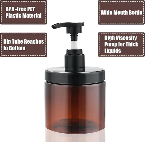 Vista 4 de Dispensador de Bomba de Cosywell 2 Paquetes 16.9oz/500ml Dispensador de Champú y Acondicionador Boca Ancha Dispensador de Jabón de Manos Recargable