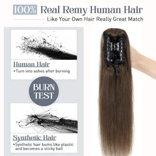 Vista 60 de Rich Choices Extensión de cola de caballo con clip de garra, cabello humano real, una pieza, extensiones de cabello largo Remy para mujer, #18P613