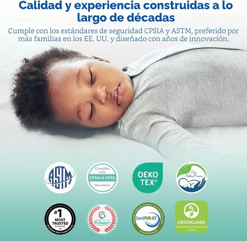 Vista 5 de Sealy Posture Perfect - Colchón impermeable de 2 etapas para cuna y colchón para cama de bebé, espuma viscoelástica híbrida y 150 bobinas de alta