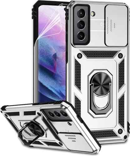 Vista 10 de Funda para Samsung Galaxy S21 con cubierta para lente de cámara, protector de pantalla HD, doble capa de grado militar, probada contra caídas