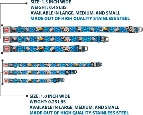Vista 3 de Collar de perro hebilla de cinturón de seguridad Kawaii Thor Poses Hammer Monogram Blues 9 a 15 pulgadas 1.0 pulgadas de ancho, DC-WTH014-S
