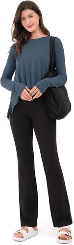 Vista 5 de ODODOS Camiseta corta de manga larga modal suave para mujer con agujero para el pulgar, atlético, gimnasio, entrenamiento, camisetas de yoga