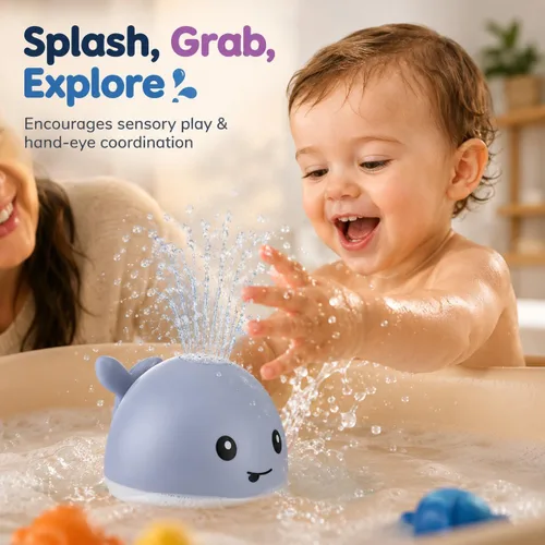 Vista 3 de Gigilli Juguetes de baño para bebés, juguete de baño de ballena iluminado Gris