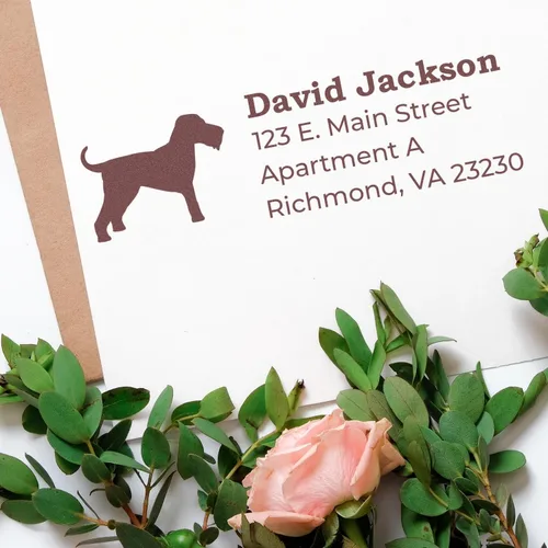 Vista 260 de Airedale Terrier Address Stamp, Custom Airedale Terrier Hand Stamp for Dog Lovers, Duo Rubber Return Address for Pet Owners Montaje manual Duo