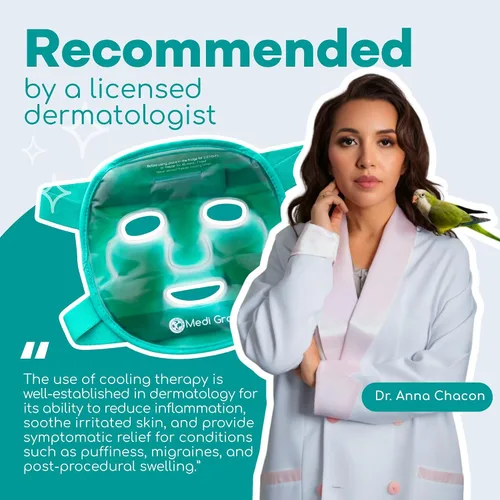 Vista 4 de Medi Grade Máscara facial de hielo refrescante y máscara de ojos refrescante para ojos hinchados y alivio de la migraña. Paquete de hielo facial