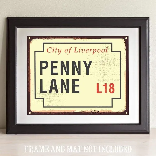 Vista 8 de Penny Lane Sign - Famous Landmark Road Place Home Decor, Rustic Metal Look Street Sign, Great Travel Accessories and Tourist Gift, 11x14 Unframed