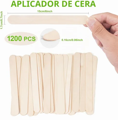 Vista 2 de 1200 piezas de palos de cera de madera grandes, palos de cera de 6 pulgadas de madera, aplicadores de espátulas de cera, palos de madera