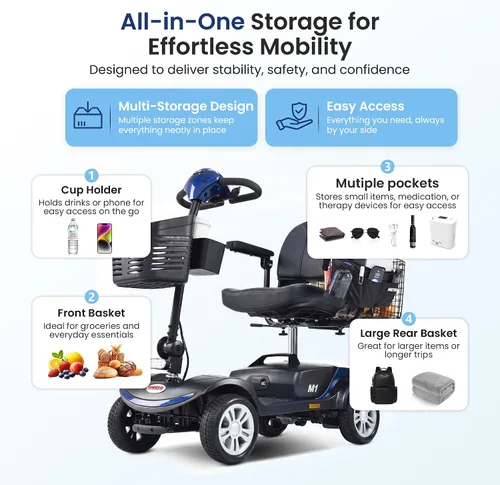 Vista 5 de Metro Mobility Patinetes eléctricos de movilidad de 4 ruedas para adultos, capacidad de 300 libras, scooter plegable de movilidad para personas