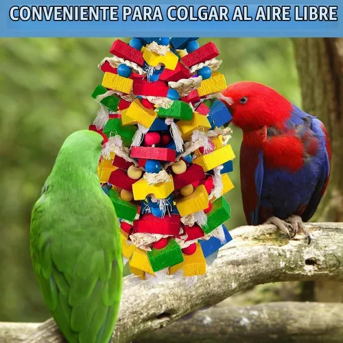 Vista 5 de Juguetes de loros para pájaros grandes, bloques de madera multicolor para masticar, jaula de loro, juguete para mordeduras para guacamayos
