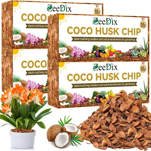 Vista 8 de Zeedix Paquete de 2 chips de cáscara de coco para plantas, mantillo de chips de coco 100% orgánico con bajo equilibrio de EC y PH, multiuso