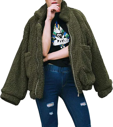 Vista 24 de PRETTYGARDEN - Chaqueta de forro polar Sherpa de gran tamaño para mujer Negro