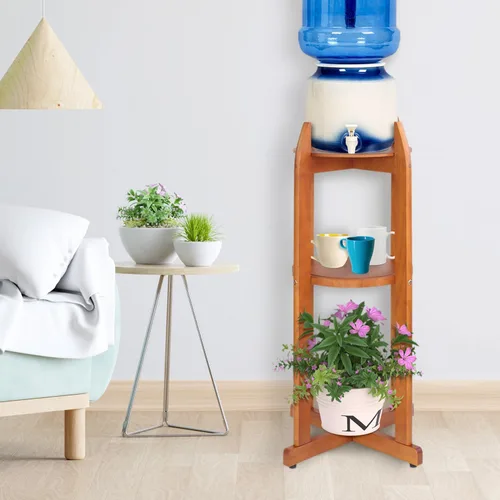 Vista 6 de Dispensador de agua de madera maciza natural (32.8 pulgadas de alto - 11.2 pulgadas de ancho) dispensador de bebidas con 2 estantes redondos