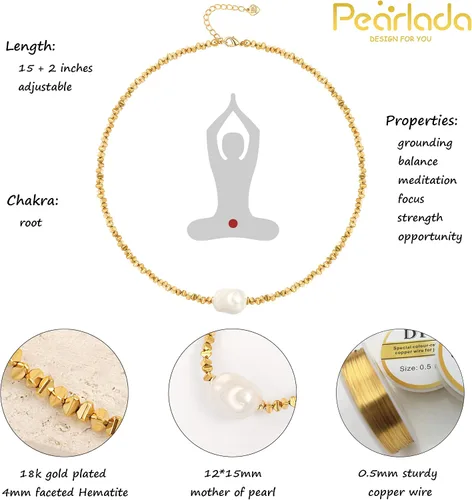 Vista 4 de PEARLADA Gargantilla con cuentas turquesa Collar de piedra de chakra ajustable