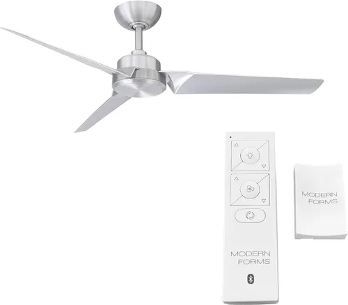 Vista 2 de Roboto - Ventilador de techo inteligente de 3 aspas para interiores y exteriores, aluminio cepillado de 52 pulgadas con control remoto, funciona