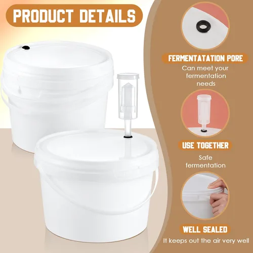 Vista 3 de Hushee Cubo de fermentación redondo de 1 galón con tapa, fermentación de grado alimenticio, fermentador de vino casero para cerveza, vino, carne