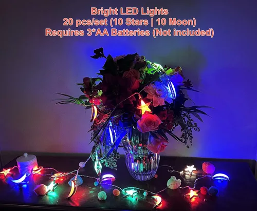 Vista 5 de Guirnalda de luces decorativas 3D LED para decoración de interiores de la casa en festivales, estrellas brillantes y lunas, suministros de fiesta