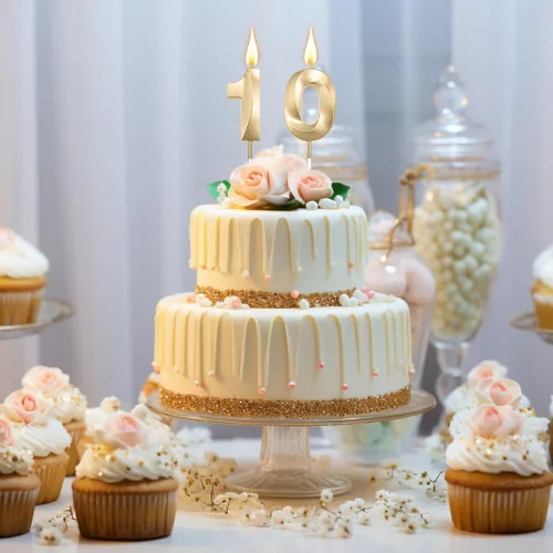 Vista 3 de Velas de 10º cumpleaños de oro champán - Velas de 10 números para decoración de pasteles