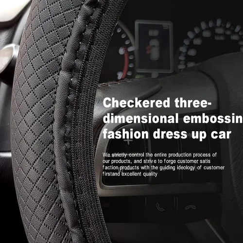 Vista 2 de Funda de cuero de microfibra para volante, con mango de agarre antideslizante que mejora el control, ajuste universal para la mayoría de autos