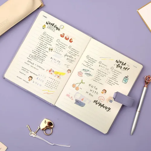 Vista 6 de Diario con candado para niñas de 8 a 12 años, diario para escribir 296 páginas rayadas, diario con cerradura, juego de caja que incluye cuaderno