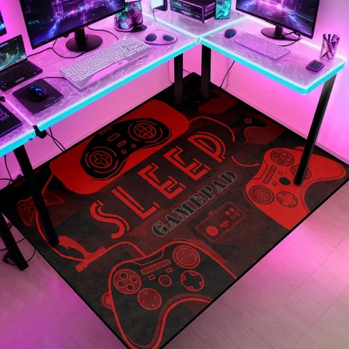 Vista 5 de Alfombra de gaming para gamers, alfombras de suelo para niños, alfombra roja y negra para gaming, dormitorio, tapetes de suelo, felpudos, alfombra