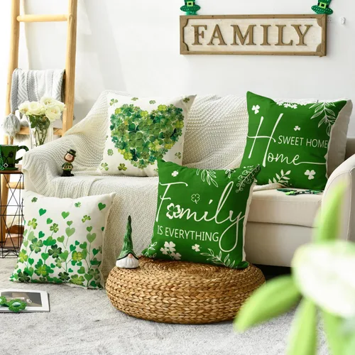 Vista 2 de AVOIN colorlife ST Patricks Day Home Sweet Home - Juego de 4 fundas de almohada con diseño de tréboles, 16 x 16 pulgadas, diseño de trébol