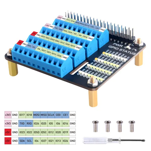 Vista 2 de GeeekPi GPIO - Bloque de terminales de tornillo para Raspberry Pi, módulo de ruptura de placa de expansión GPIO con LED de estado GPIO